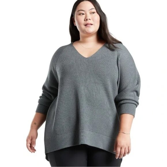 Athleta Hanover Sweater Rib Knit V Neck Pullover Black Large - Picture 7 of 7